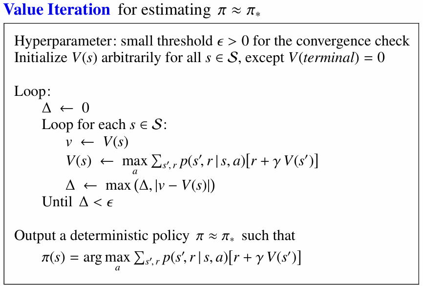 Value iteration Q-table example
